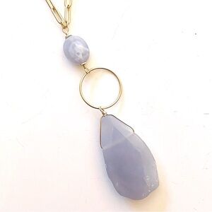 20 Inch Blue Chalcedony Faceted Teardrop Pendant Necklace